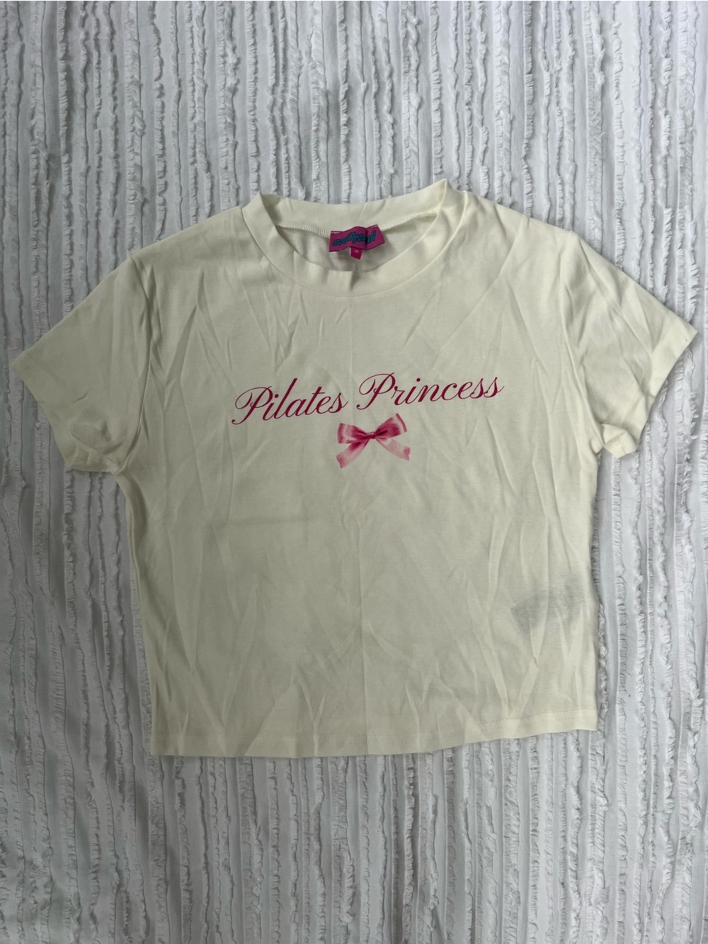 Edikted Cream 'Pilates Princess' Graphic Sleep Tee with Pink Script
